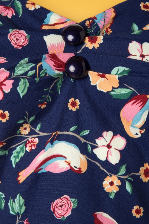 Collectif Clothing - Dolores Charming Birds Doll Dress Années 50 en Bleu Foncé 6