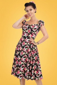 Collectif Clothing - 50s Dolores Peony Floral Doll Dress in Black 4