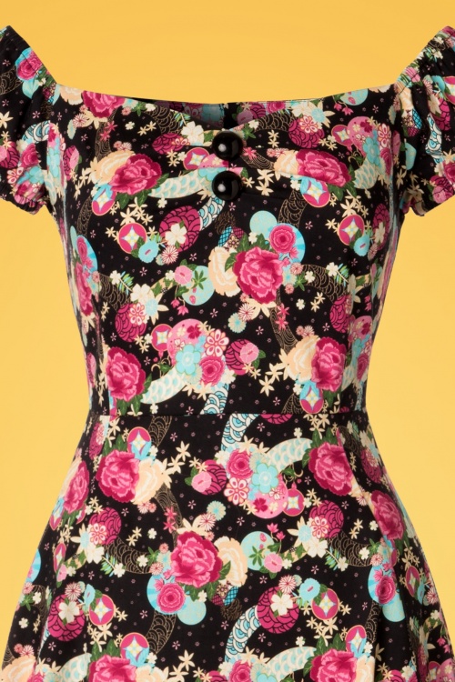 Collectif Clothing - Dolores Peony bloemenpopjurk in zwart 5