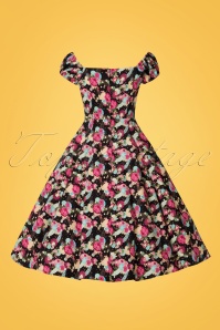 Collectif Clothing - 50s Dolores Peony Floral Doll Dress in Black 8