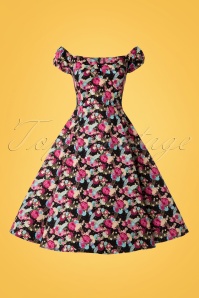 Collectif Clothing - 50s Dolores Peony Floral Doll Dress in Black 3