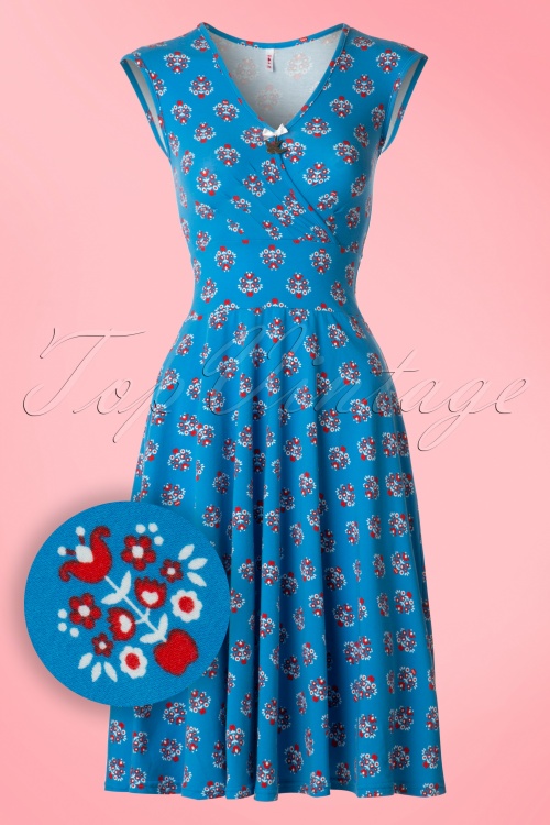 Blutsgeschwister - 60s Upsalla Tralala Dress in Blue Blommor