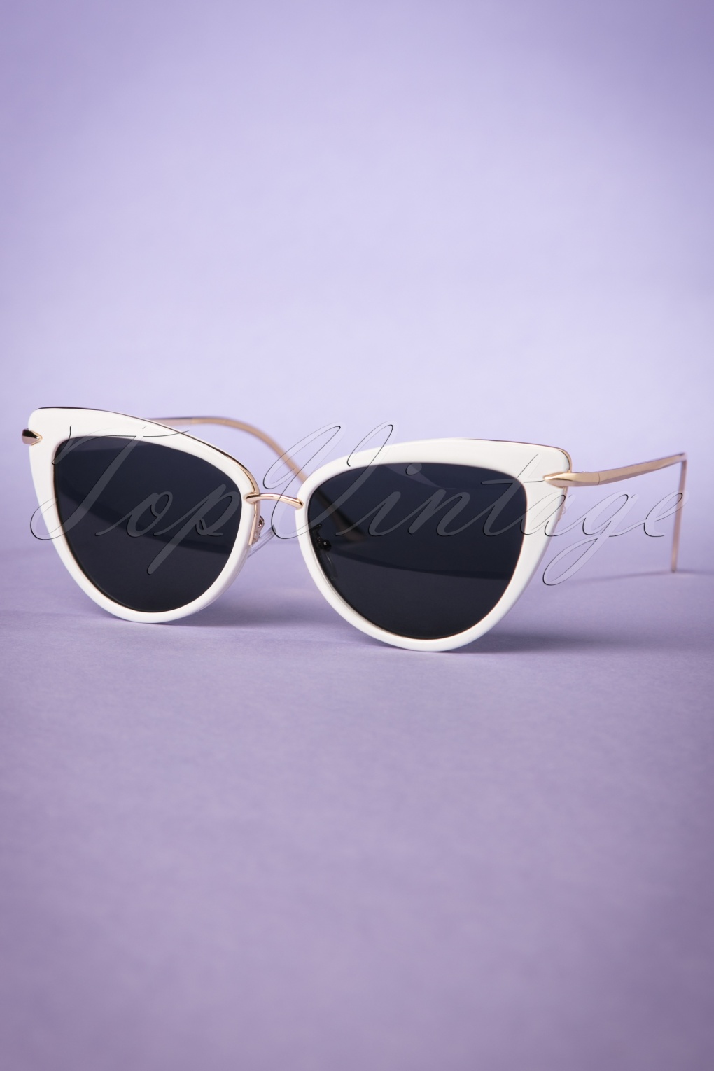 50s Dita Cat Eye Sunglasses in White and Gold