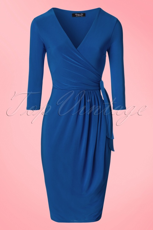 Vintage Chic for Topvintage - Layla Cross Over Pencil Dress Années 50 en Bleu Roi 2