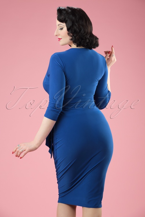 Vintage Chic for Topvintage - Layla Cross Over Pencil Dress Années 50 en Bleu Roi 5