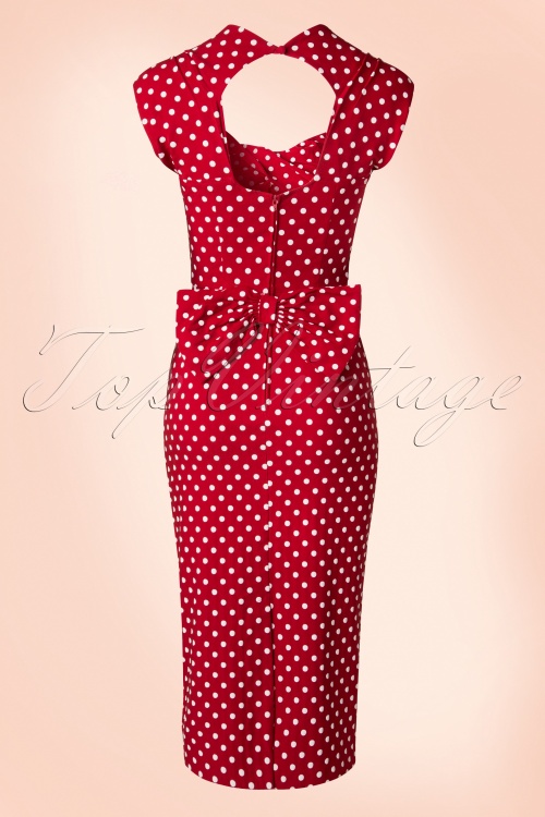 Stop Staring! - 50s Love Polkadot Bow Pencil Dress in Red 5