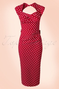 Stop Staring! - 50s Love Polkadot Bow Pencil Dress in Red 4
