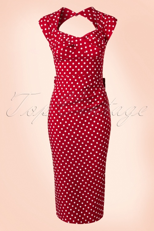 Stop Staring! - 50s Love Polkadot Bow Pencil Dress in Red 4