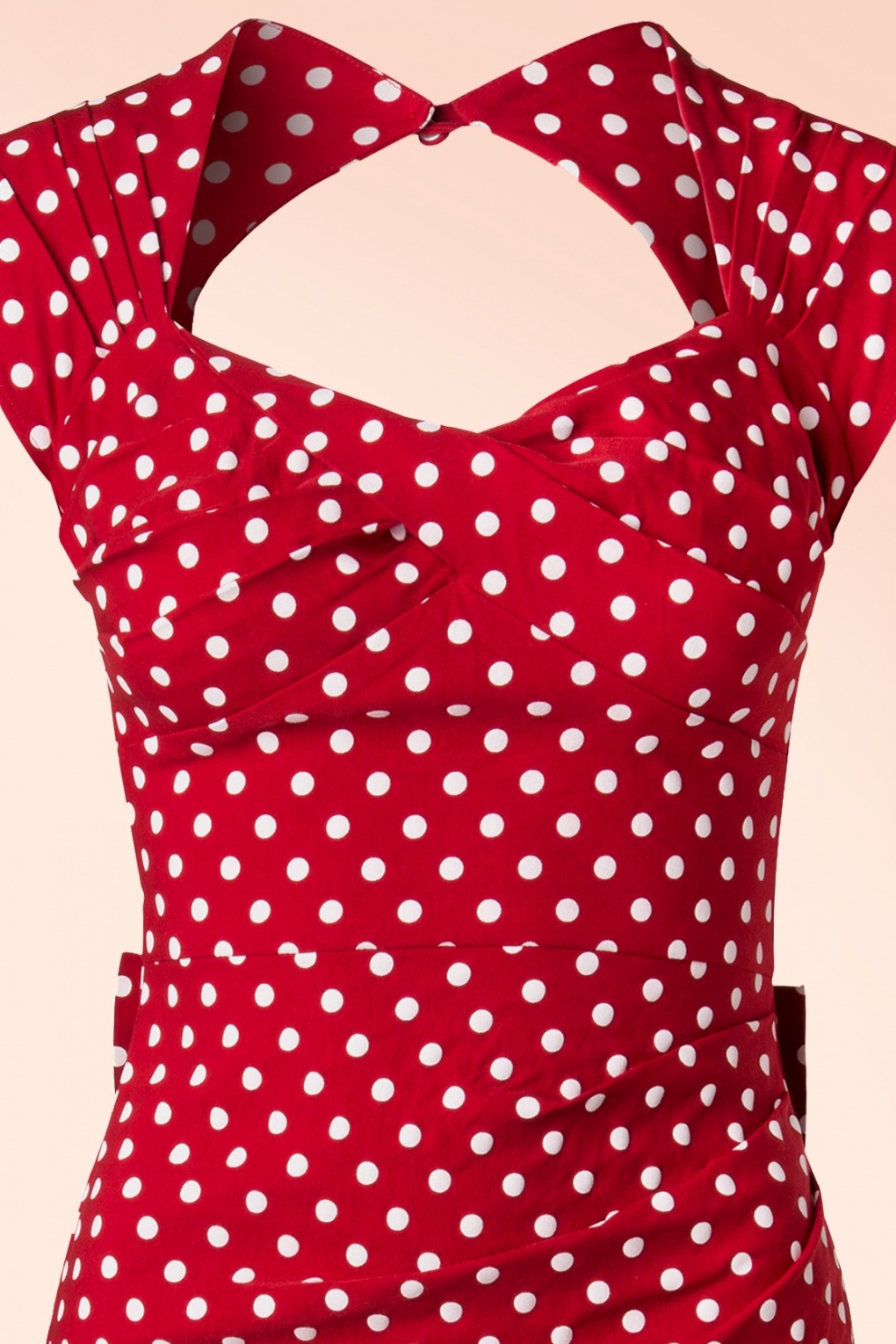 50s Love Polkadot Bow Pencil Dress in Red