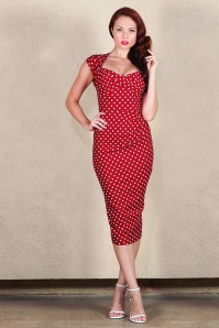 Stop Staring! - 50s Love Polkadot Bow Pencil Dress in Red 3