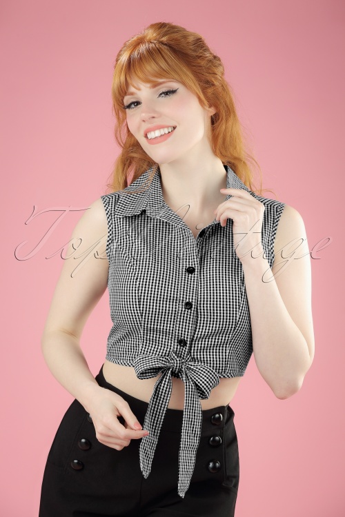 Dolly and Dotty - 50s Clementine Gingham Top in Black and White