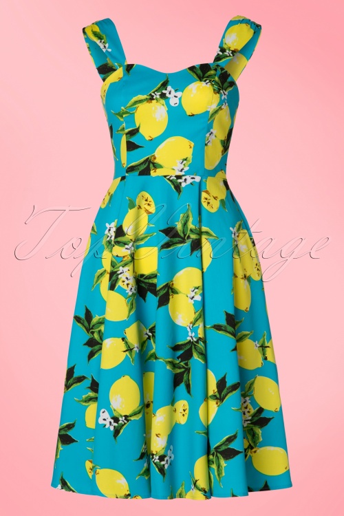 Hearts & Roses - 50s Nancy Lemon Swing Dress in Aqua Blue 2