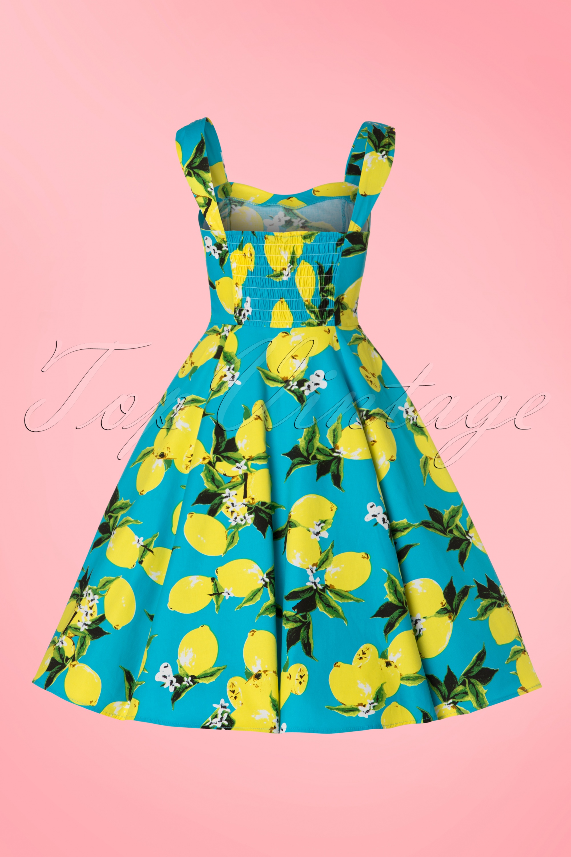 Hearts & Roses 50s Nancy Lemon Swing Dress in Aqua Blue
