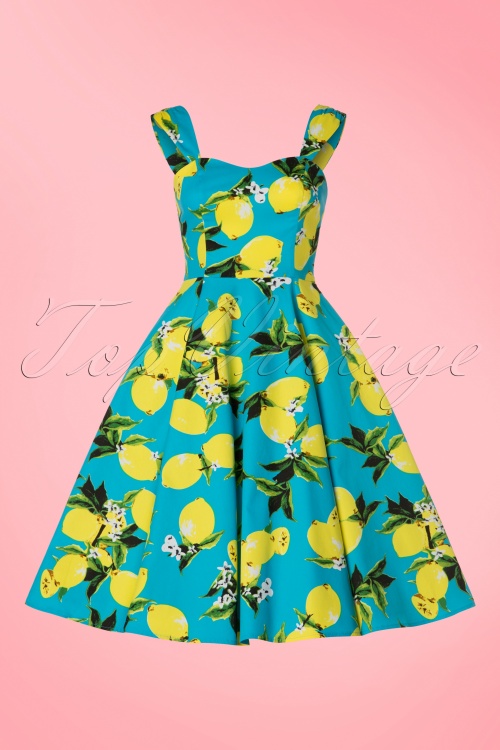 Hearts & Roses - 50s Nancy Lemon Swing Dress in Aqua Blue 4