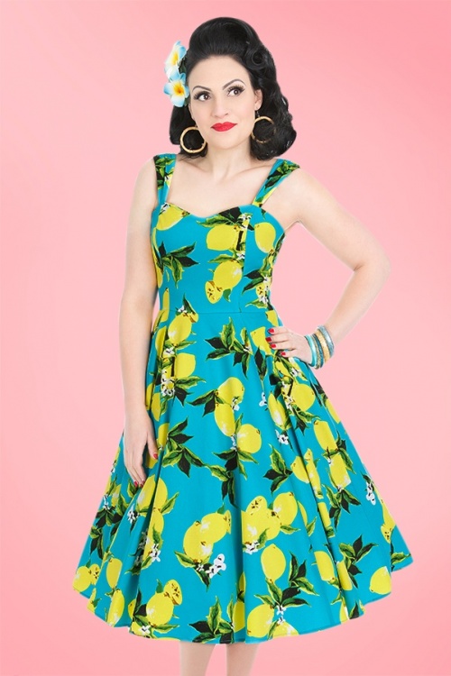 Hearts & Roses - 50s Nancy Lemon Swing Dress in Aqua Blue 3