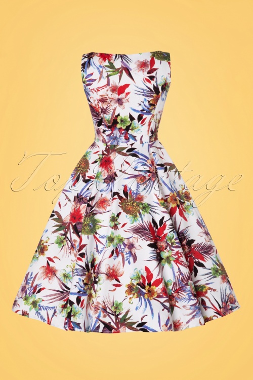 Hearts & Roses - Lily Floral Swing Dress Années 50 en Blanc 8