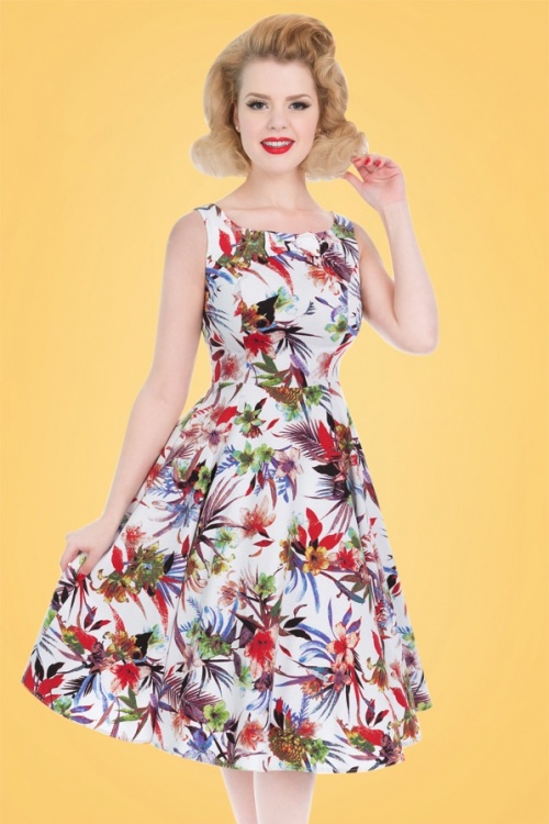 Hearts & Roses - Lily Floral Swing Dress Années 50 en Blanc 4