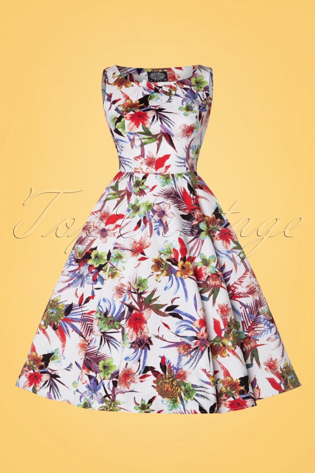 50s Lily Floral Swing Dress In White 3150