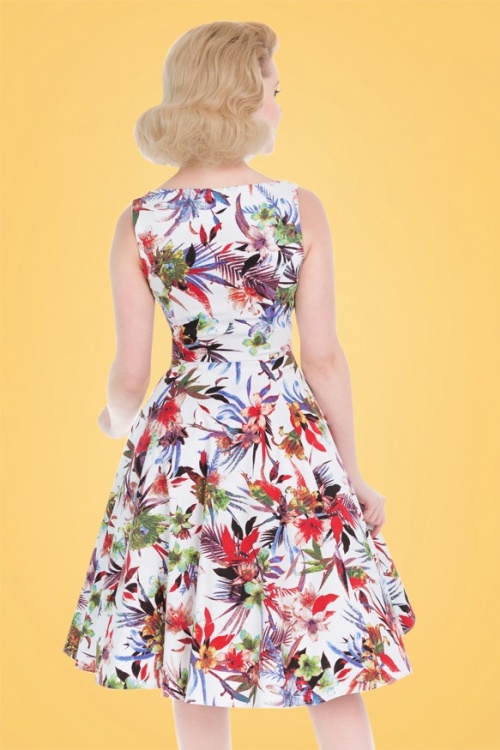 Hearts & Roses - Lily Floral Swing Dress Années 50 en Blanc 9