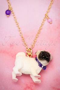 N2 - 60s Sulky Carlin The Pug And Charms Necklace Gold Plated 2