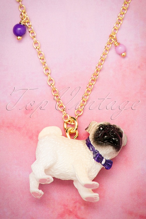 N2 - 60s Sulky Carlin The Pug And Charms Necklace Gold Plated 2