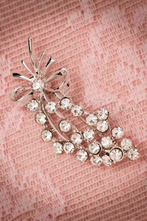 Collectif Clothing - 40s Flora Diamante Bouquet Brooch in Silver