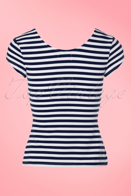 Unique Vintage - 50s Marty Knit Stripes Top in Navy and White 6