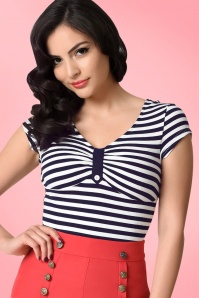 Unique Vintage - 50s Marty Knit Stripes Top in Navy and White 5