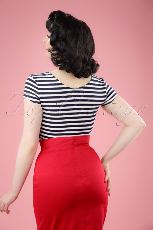Unique Vintage - 50s Marty Knit Stripes Top in Navy and White 7