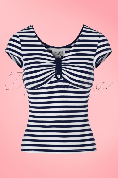 Unique Vintage - 50s Marty Knit Stripes Top in Navy and White 2