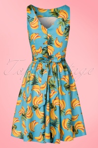 Lady V by Lady Vintage - 50s Tea Banana Swing Dress in Aqua Blue 6