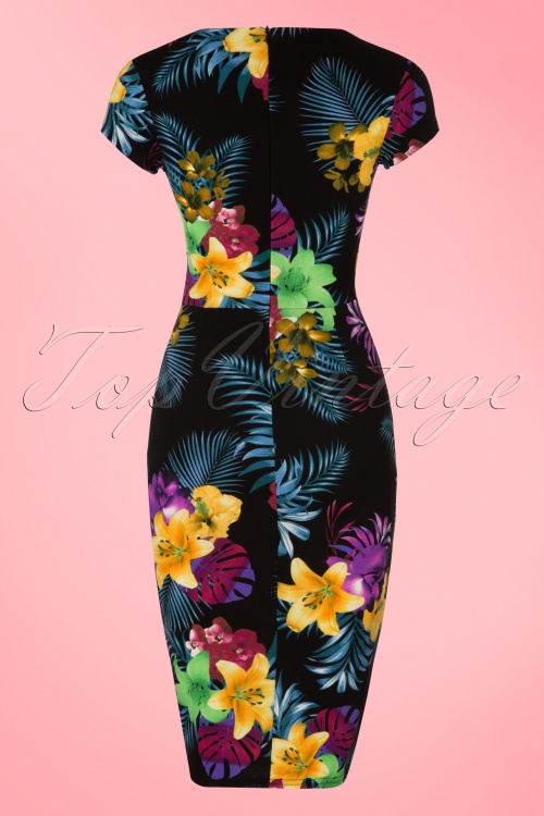 Vintage Chic for Topvintage - Madeline Bleistiftkleid mit Blumenmuster in Schwarz 5