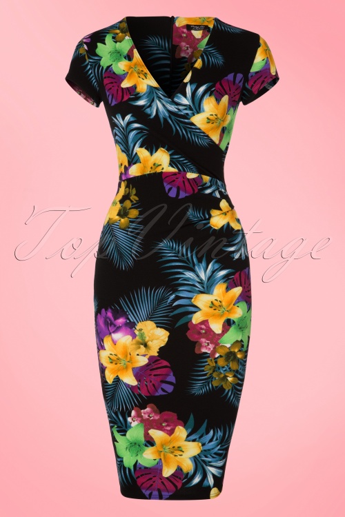 Vintage Chic for Topvintage - Madeline Floral Pencil Dress Années 50 en Noir 2