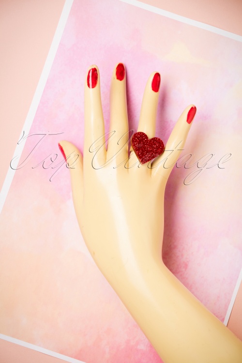FromNicLove - Love Me Tender Ring Années 60 en Paillettes Rouges 2