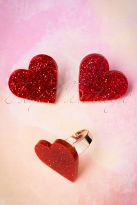 FromNicLove - 60s Love Me Tender Ring in Red Glitter 4