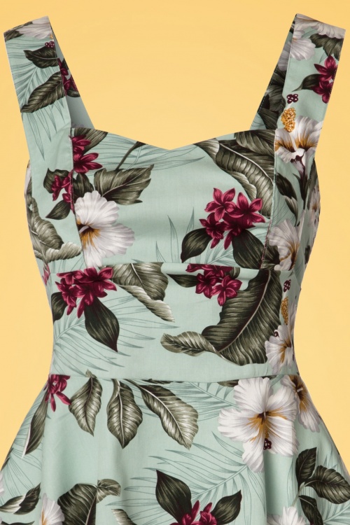 Bunny - Tahiti Floral Mini Dress Années 50 en Vert Menthe 3