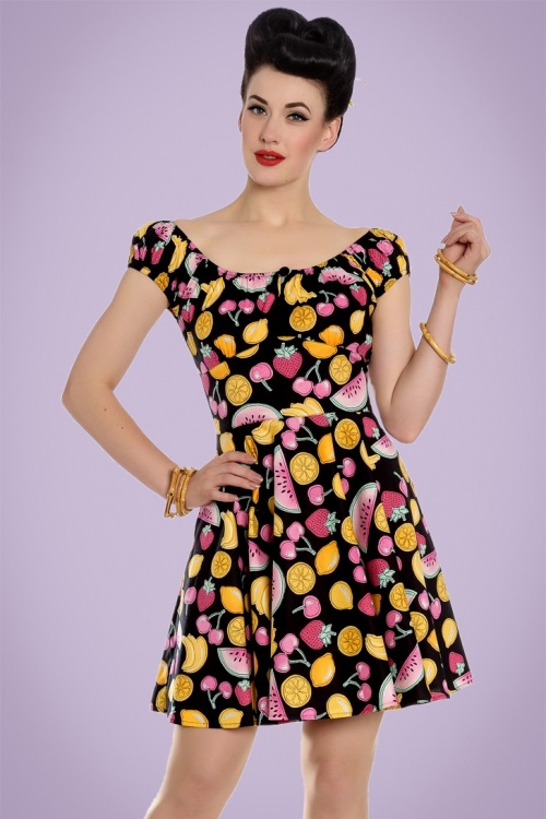 Bunny - 50s Shirley Tutti Frutti Mini Dress in Black 6