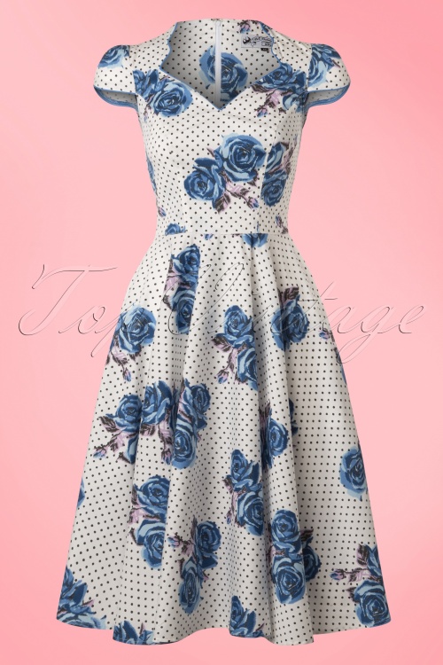 Bunny - Lori Roses Swing Dress Années 50 en Bleu et Blanc 2