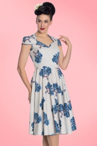 Bunny - 50s Lori Roses Swing Dress in Blue and White 5