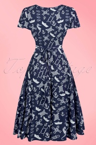 Lady Voluptuous by Lady Vintage - 50s Lyra Nautical Seahorse Dress in Navy 5