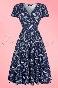 Lady Voluptuous by Lady Vintage - 50s Lyra Nautical Seahorse Dress in Navy 3