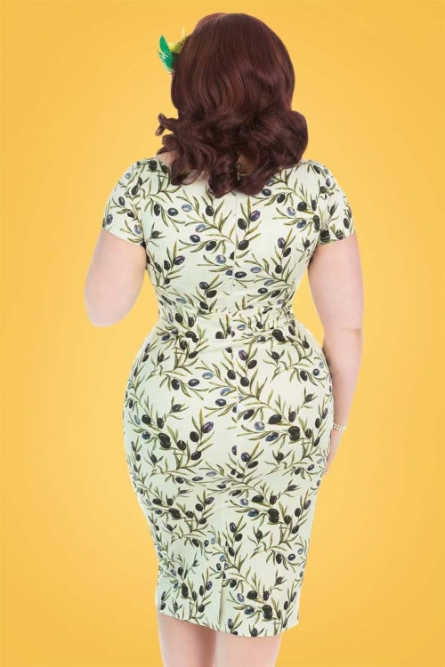 Lady Voluptuous by Lady Vintage - 50s Ursula Olives Pencil Dress in Pistachio Green 2