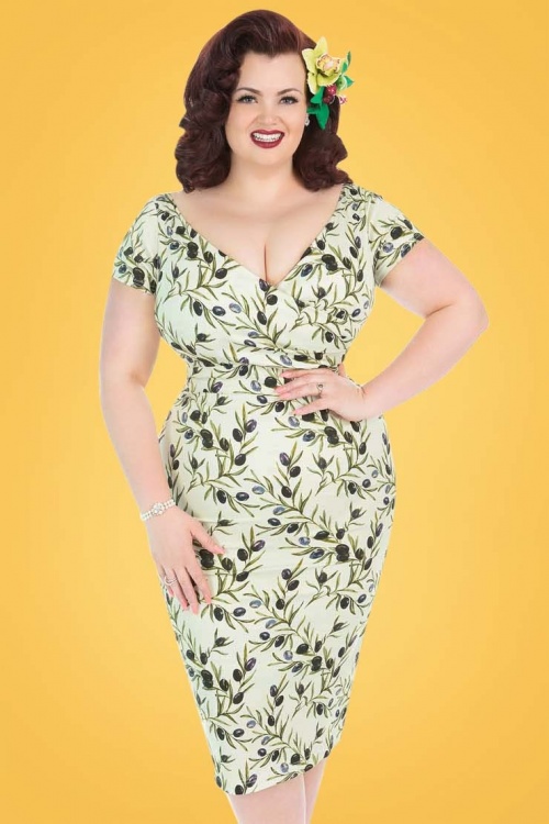 Lady Voluptuous by Lady Vintage - 50s Ursula Olives Pencil Dress in Pistachio Green
