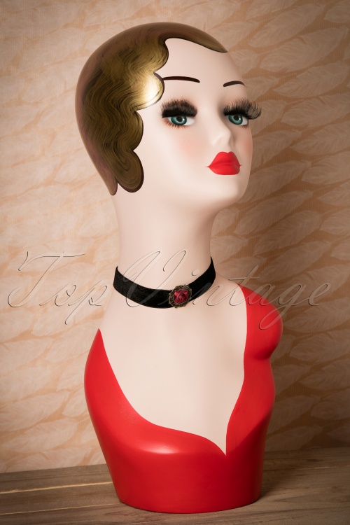 Victoria's Gem - 20s Victoria Red Rose Choker in Black