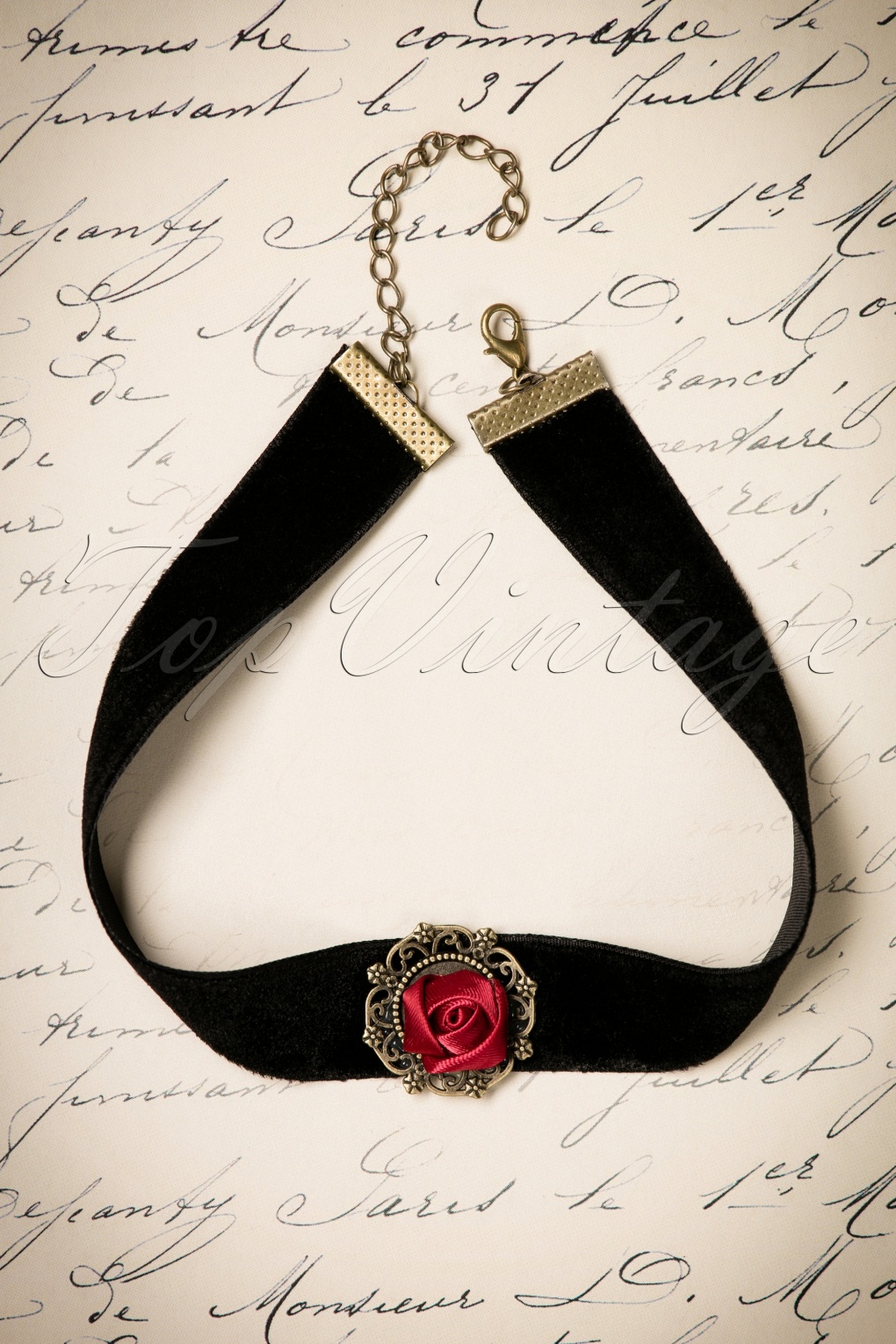 20s Victoria Red Rose Choker in Black