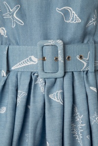 Collectif Clothing - 50s Jade Seashell Swing Dress in Denim Blue 5