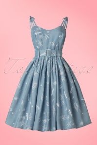 Collectif Clothing - Jade Seashell Swing Dress Années en Bleu  3