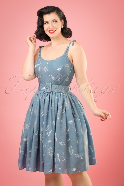 Collectif Clothing - Jade Seashell Swing Dress Années en Bleu 