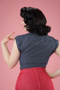 Banned Retro - 50s Lovely Day Polkadot Blouse in Navy and White 4