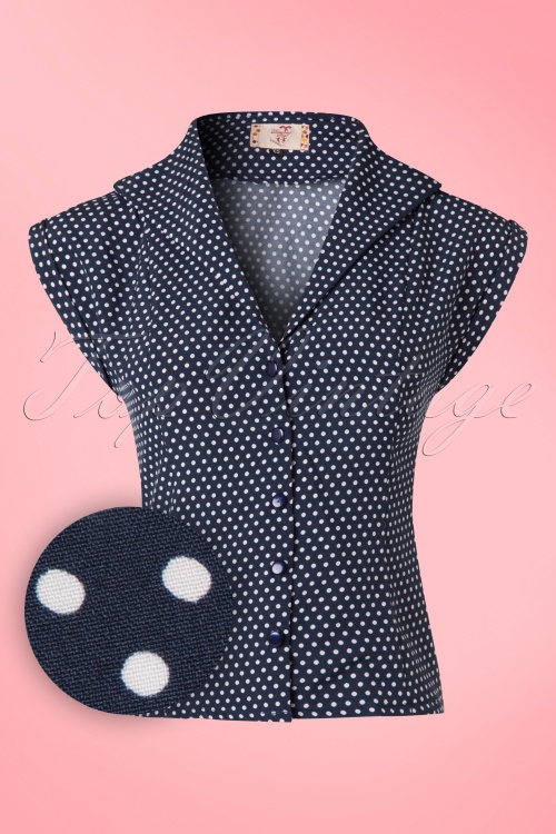 Banned Retro - 50s Lovely Day Polkadot Blouse in Navy and White 2